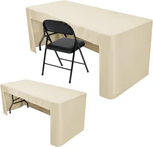 Nasitos 2 Pack Beige Tablecloths Fitted for 8 Foot Tables-Open Back Folding Table Cover Washable and Wrinkle Resistant Table Cloth Rectangle, Trade Show, Parties, Wedding, Banquet, Buffet, Craft Fair