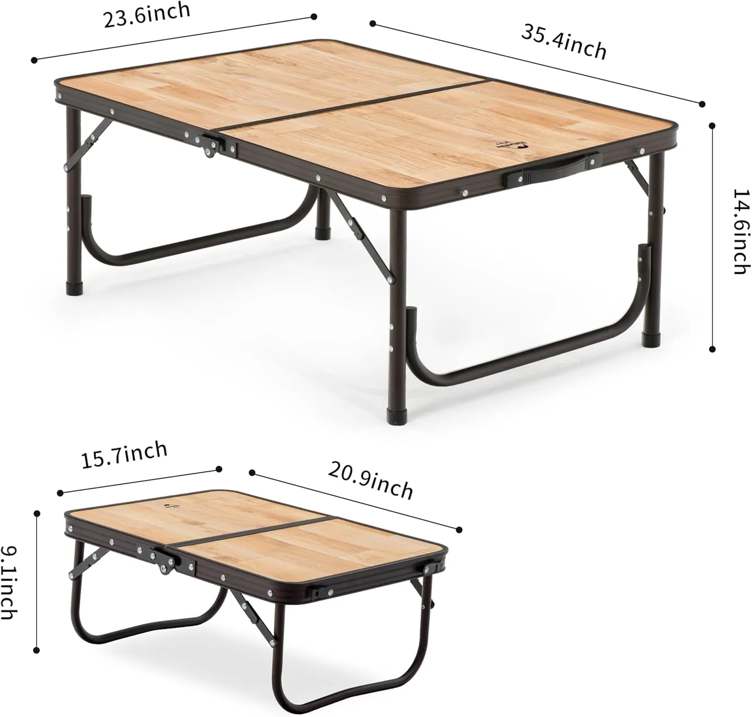 Naturehike Folding Camping Table, Portable Tables with Adjustable Legs, 35.4×23.6×14.6 Inch Foldable Camp Pinic Tables with Carry Bag for Outdoor Camping, BBQ, Travel - Large Wooden