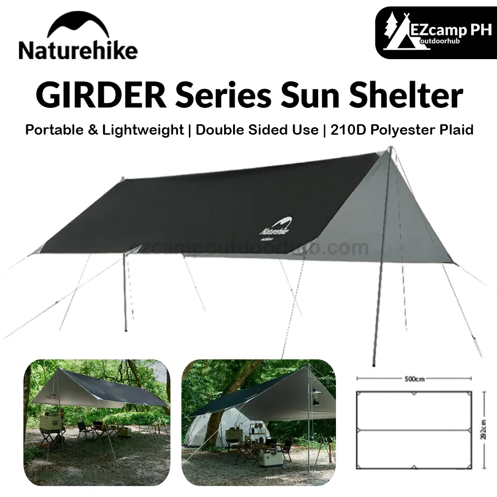 Naturehike GIRDER Series Sun Shelter Awning Canopy Tarp Tent in Classic Silver Coated & Double Sided Black Vinyl Glue   Silver Coating UV Sun Shade Tarp