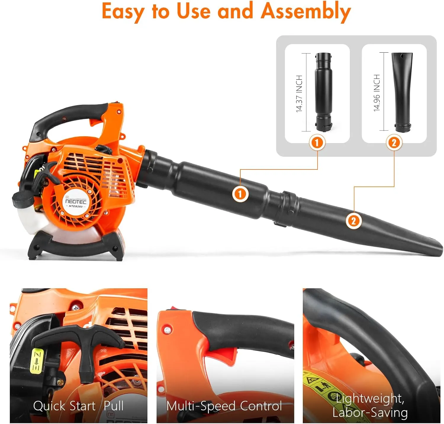 NEO-TEC Gas Leaf Blower-Handheld Light Gas Blower 25.4cc,432CFM,180MPH,2-Cycle,Ergonomic Harness System,Low Vibration and Cruise Control Powerful Gas Blowers for Lawn Yard Care-Gifts for Dad