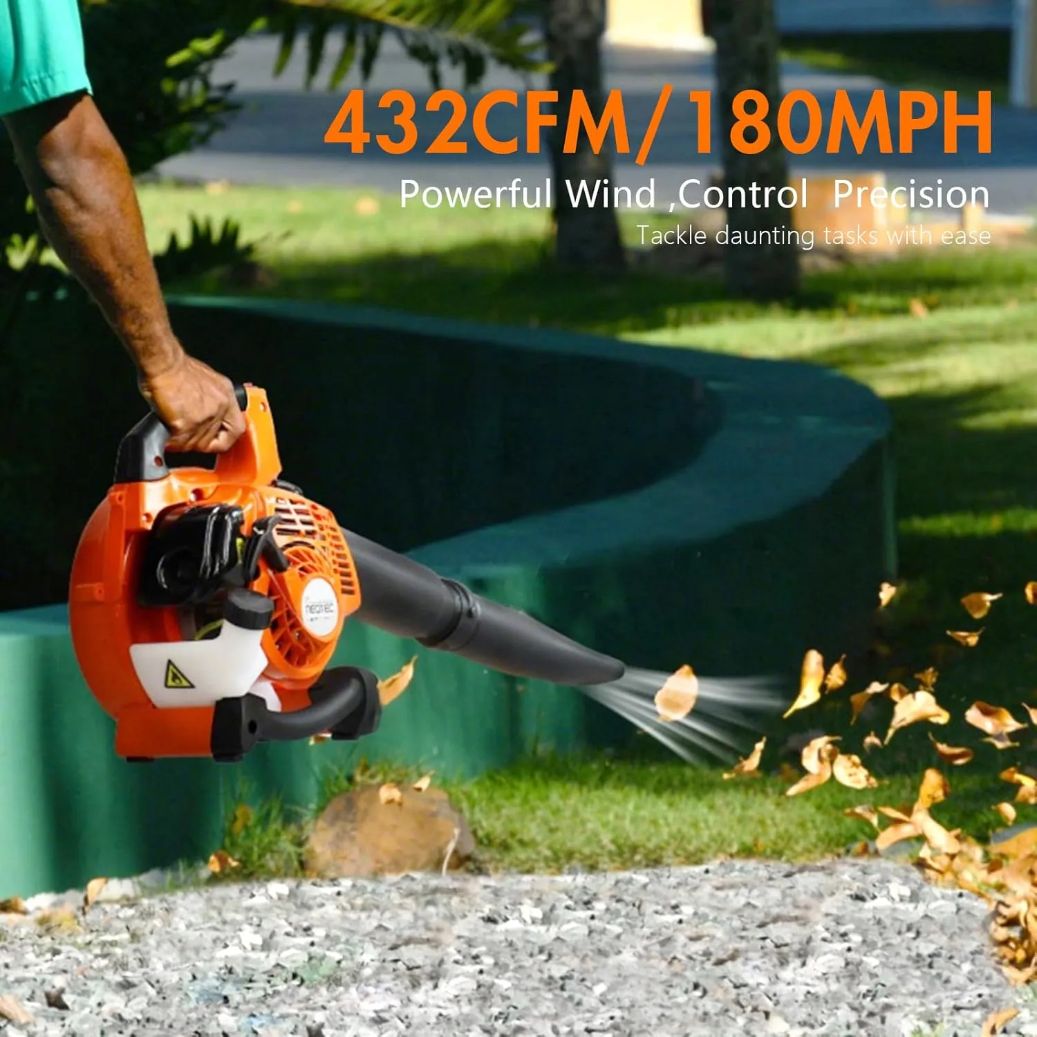 NEO-TEC Gas Leaf Blower-Handheld Light Gas Blower 25.4cc,432CFM,180MPH,2-Cycle,Ergonomic Harness System,Low Vibration and Cruise Control Powerful Gas Blowers for Lawn Yard Care-Gifts for Dad