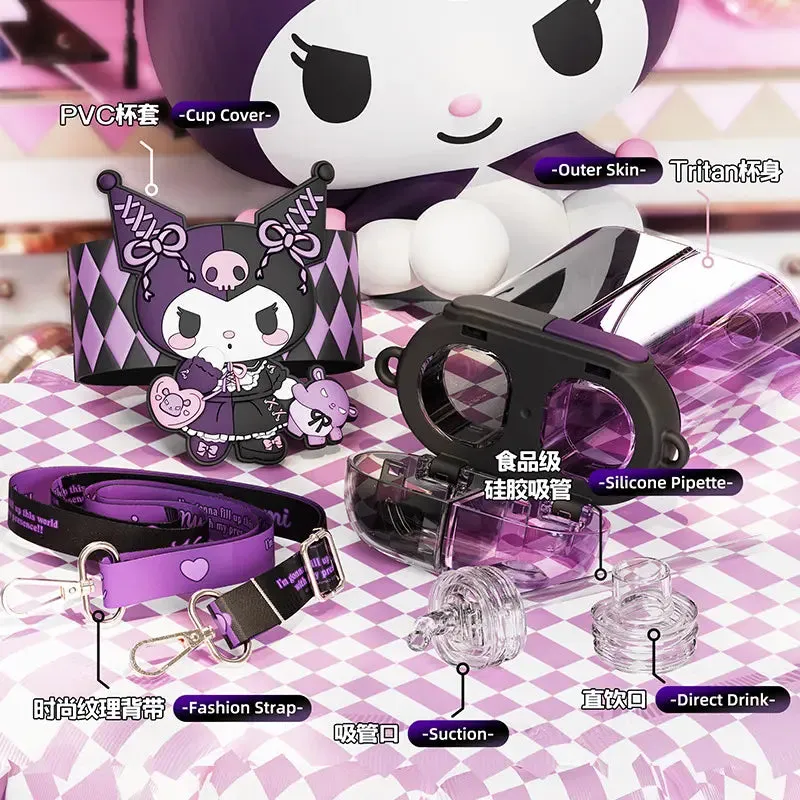 New Sanrio LARGE WATER BOTTLES. Double Drink With Straw Portable Square Large Capacity Water Bottle