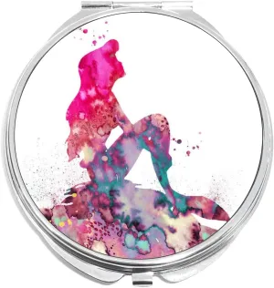 NewCharms Watercolor Mermaid Compact with Mirrors - Perfect Pocket and Purse Size Folding Mirror for Applying Make Up Anywhere