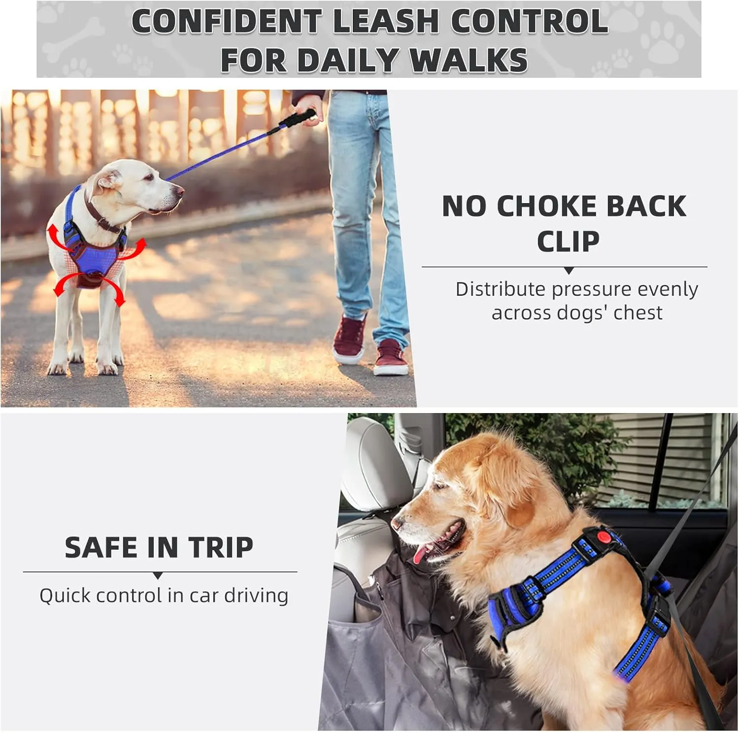 No Pull Dog Harness with A Free Heavy Duty 5ft Dog Leash, Adjustable Soft Padded Dog Vest, Reflective No-Choke Pet Oxford Vest with Easy Control Handle for Small and Large Dogs (Blue, X-Large)