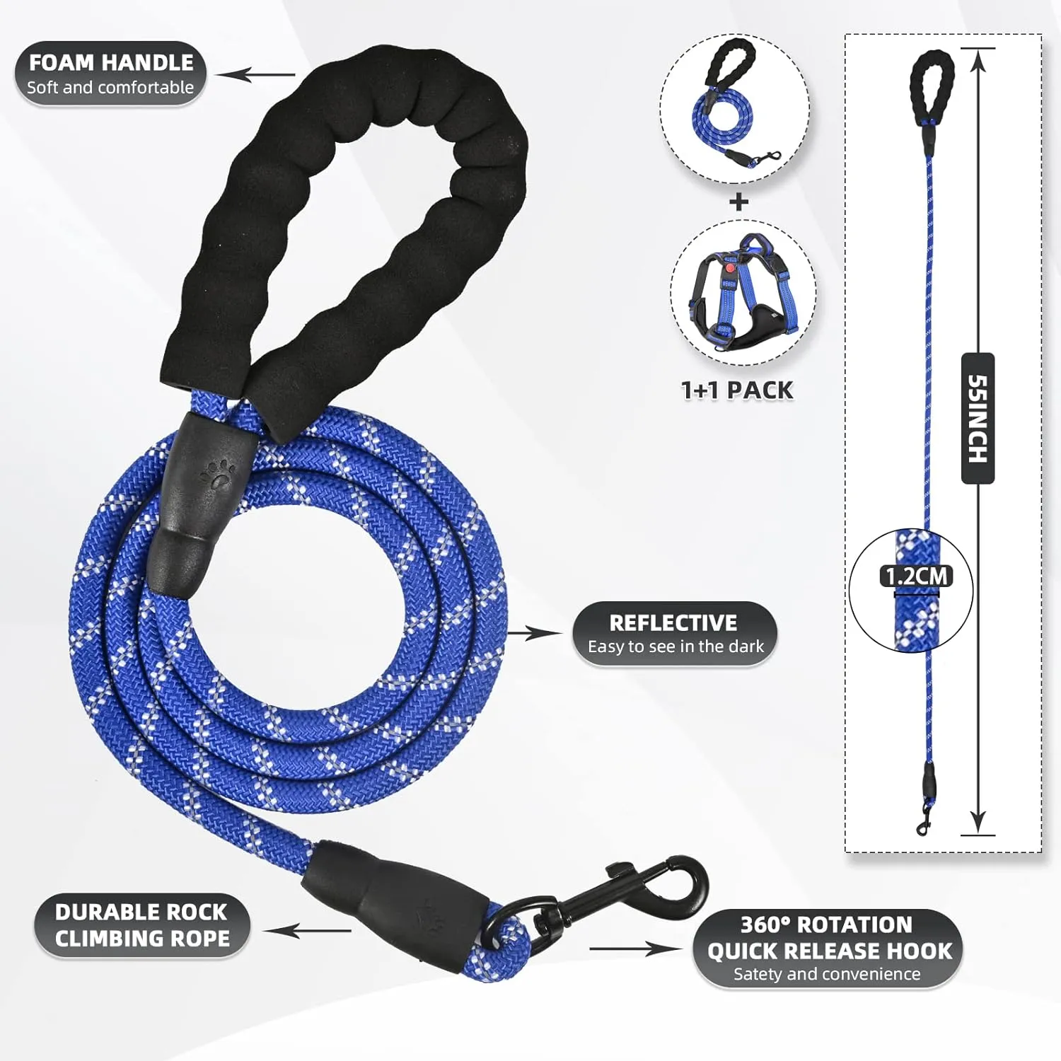 No Pull Dog Harness with A Free Heavy Duty 5ft Dog Leash, Adjustable Soft Padded Dog Vest, Reflective No-Choke Pet Oxford Vest with Easy Control Handle for Small and Large Dogs (Blue, X-Large)