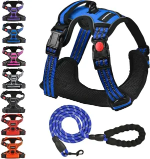 No Pull Dog Harness with A Free Heavy Duty 5ft Dog Leash, Adjustable Soft Padded Dog Vest, Reflective No-Choke Pet Oxford Vest with Easy Control Handle for Small and Large Dogs (Blue, X-Large)