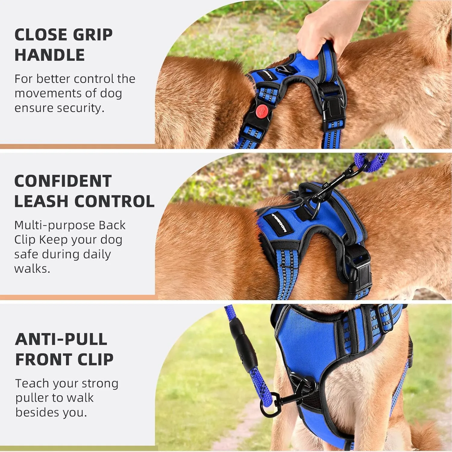 No Pull Dog Harness with A Free Heavy Duty 5ft Dog Leash, Adjustable Soft Padded Dog Vest, Reflective No-Choke Pet Oxford Vest with Easy Control Handle for Small and Large Dogs (Blue, X-Large)