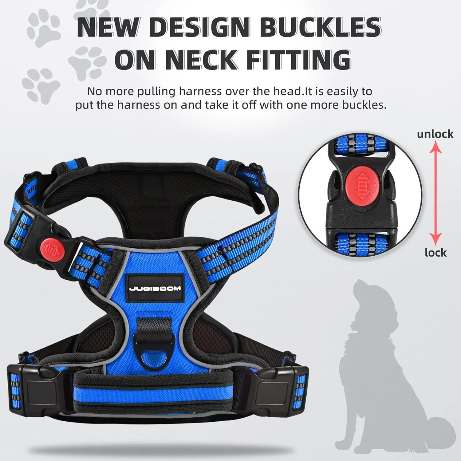 No Pull Dog Harness with A Free Heavy Duty 5ft Dog Leash, Adjustable Soft Padded Dog Vest, Reflective No-Choke Pet Oxford Vest with Easy Control Handle for Small and Large Dogs (Blue, X-Large)