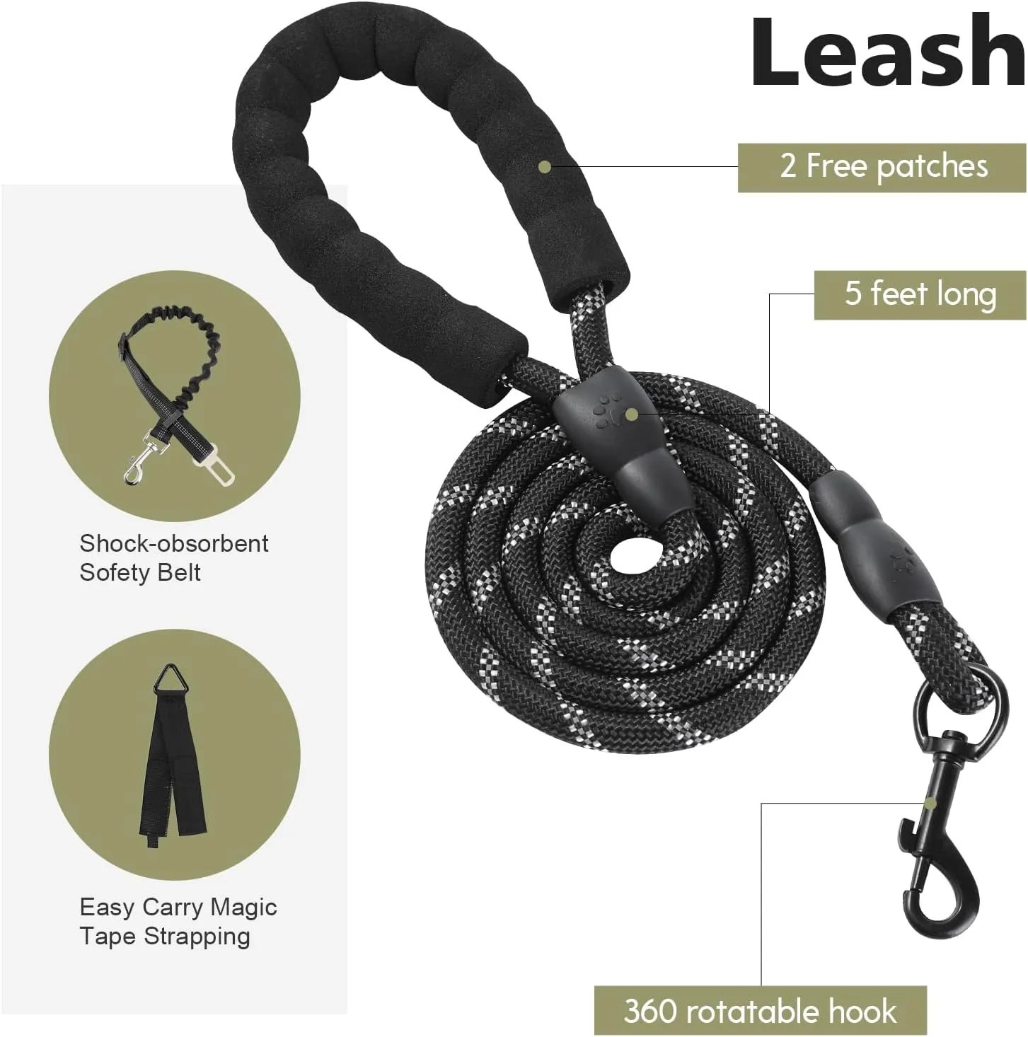 No Pull Tactical Dog Harness for Large Dogs, Escape Proof Molle Dog Vest Harness and Leash Set, Adjustable Military Service Dog Harness with Handle for Medium Large Dogs(Black, L)