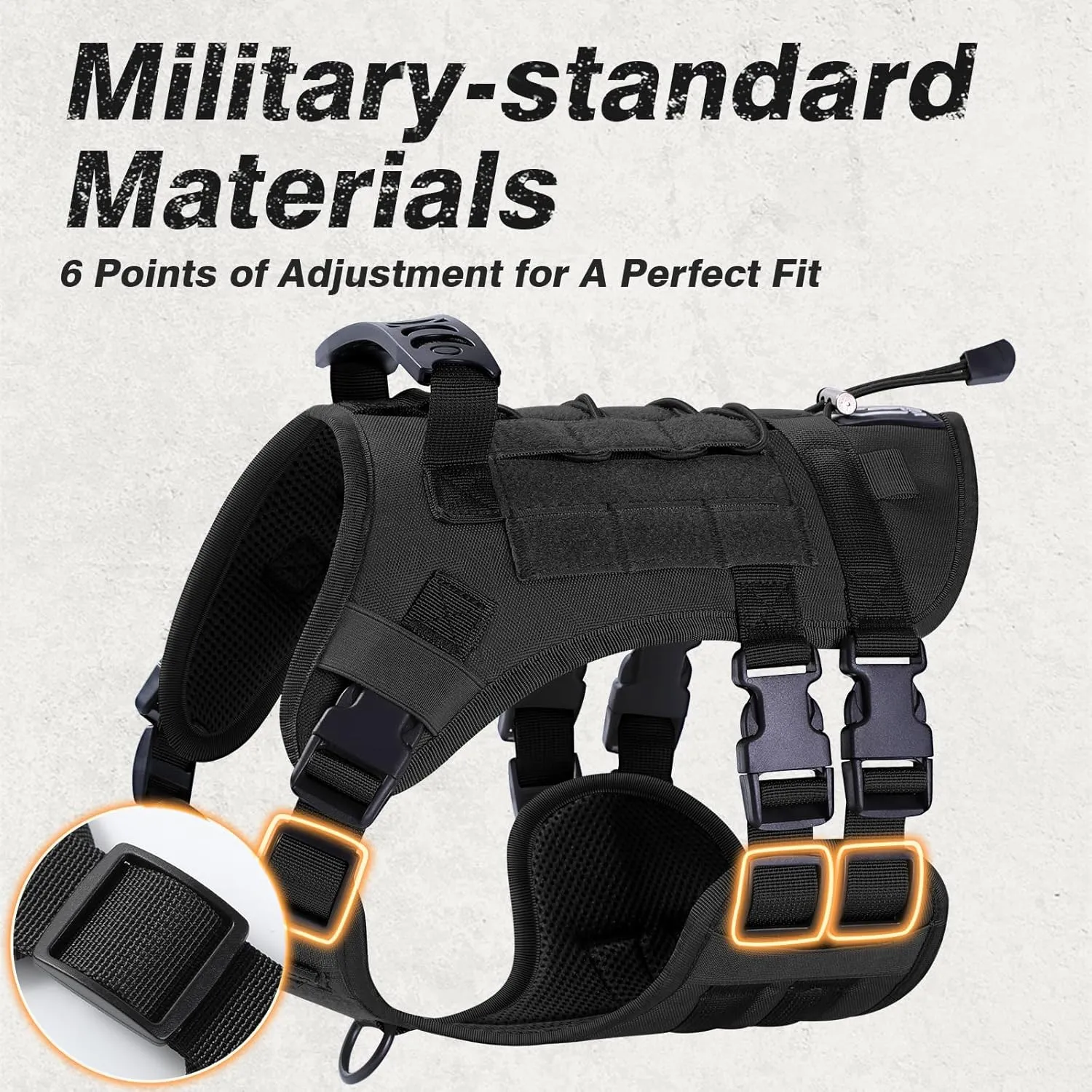 No Pull Tactical Dog Harness for Large Dogs, Escape Proof Molle Dog Vest Harness and Leash Set, Adjustable Military Service Dog Harness with Handle for Medium Large Dogs(Black, L)
