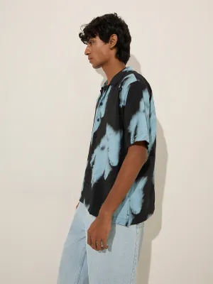 Nuon Blue Abstract Design Relaxed-Fit Cotton-Blend Shirt