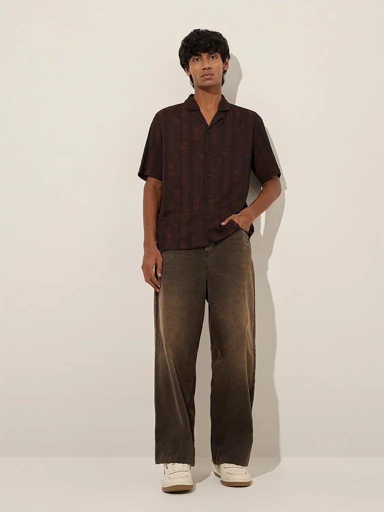 Nuon Brown Abstract Printed Relaxed-Fit Shirt