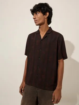Nuon Brown Abstract Printed Relaxed-Fit Shirt