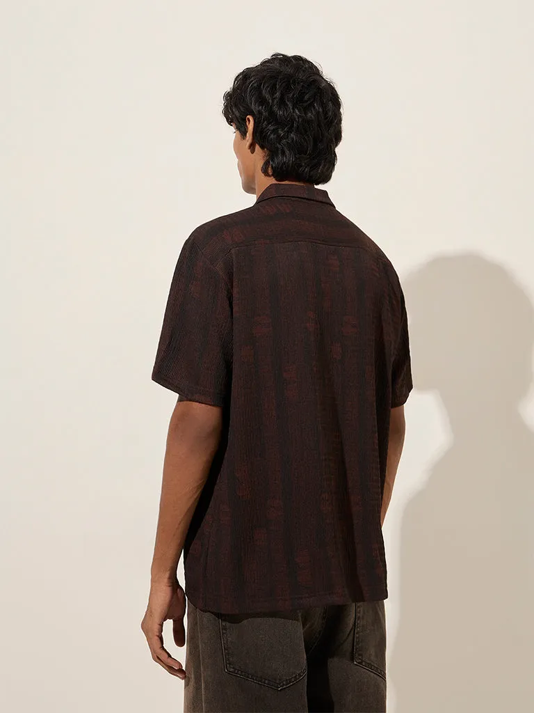 Nuon Brown Abstract Printed Relaxed-Fit Shirt