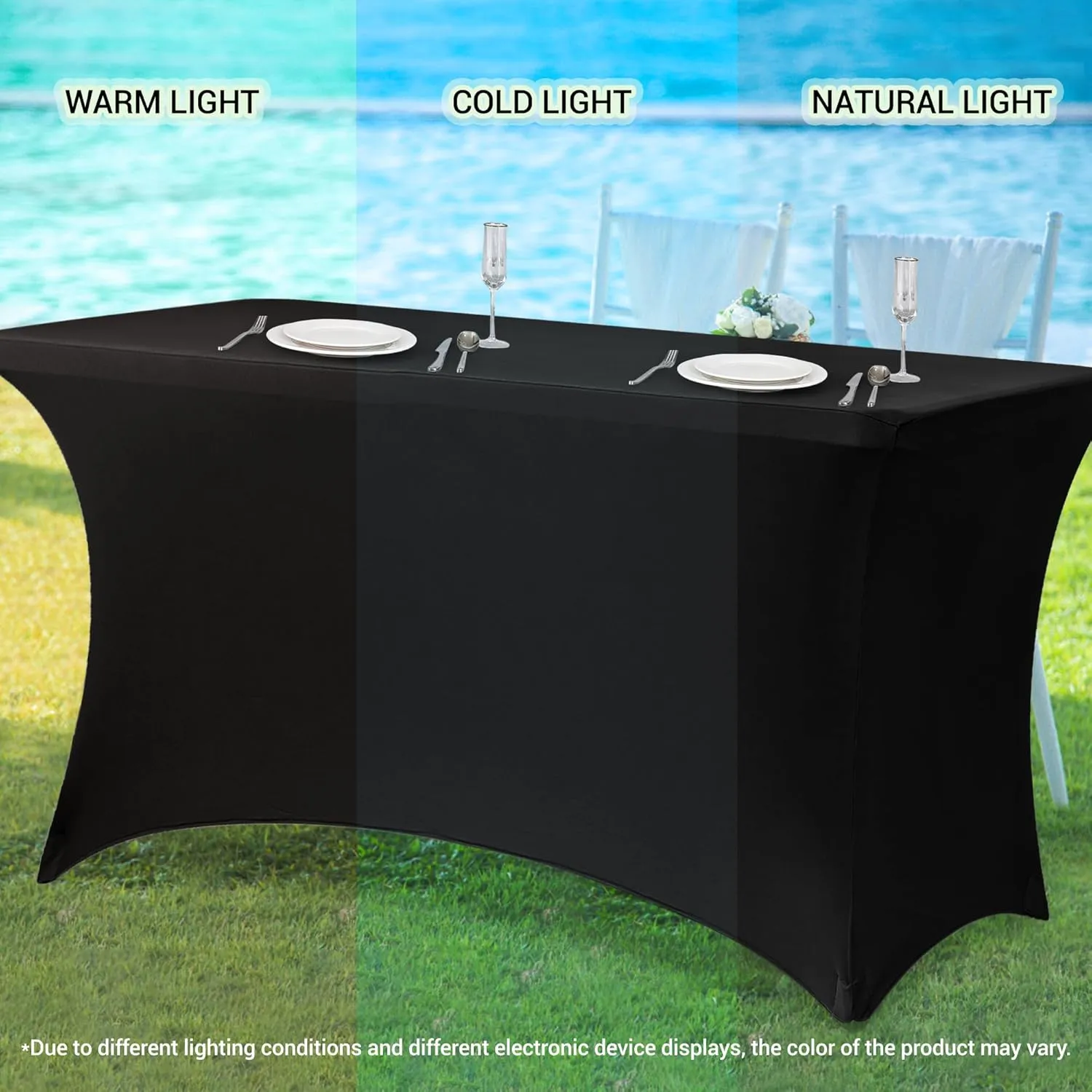 Obstal 6ft Stretch Black Spandex Table Cloth for Standard Folding Tables - 2 Pack Universal Rectangular Fitted Tablecloth Protector for Wedding, Trade Show, Vendor Stand