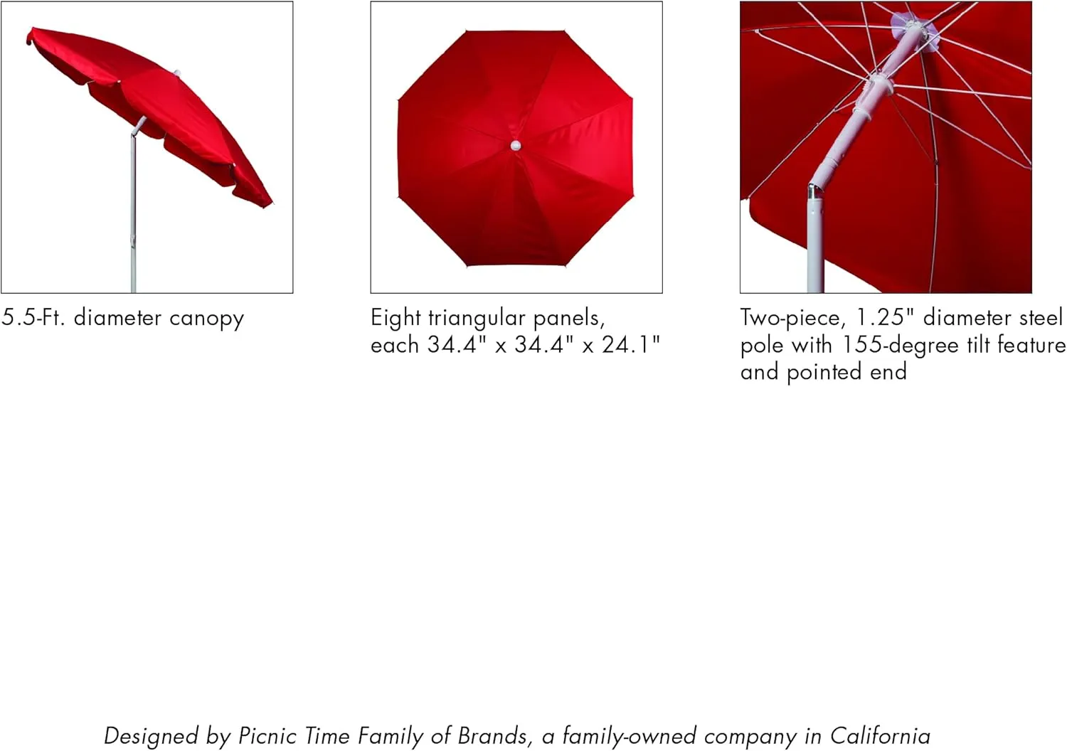 ONIVA - a Picnic Time Brand Outdoor Canopy Sunshade Beach Umbrella 5.5' - Small Patio Umbrella - Beach Chair Umbrella, (Black)