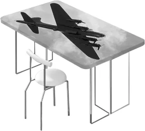 OOzie Black White Tablecloth for Folding Table Jets from Battle Royal Air Force Elastic Edge Fitted Tablecloth for Rectangle Table Airplane Fits up 4 Foot Tables