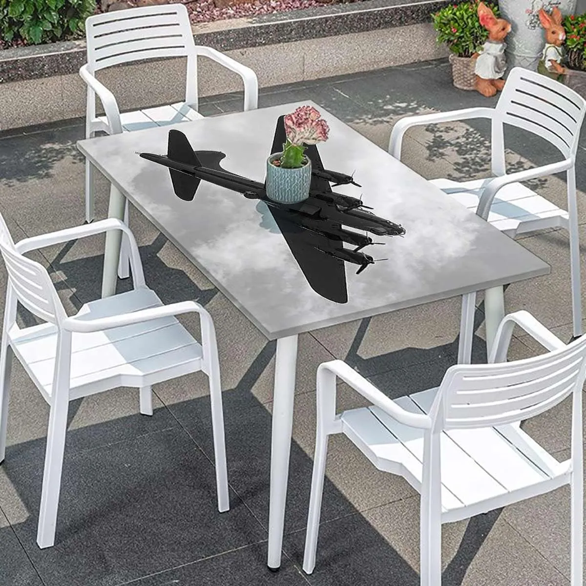 OOzie Black White Tablecloth for Folding Table Jets from Battle Royal Air Force Elastic Edge Fitted Tablecloth for Rectangle Table Airplane Fits up 4 Foot Tables