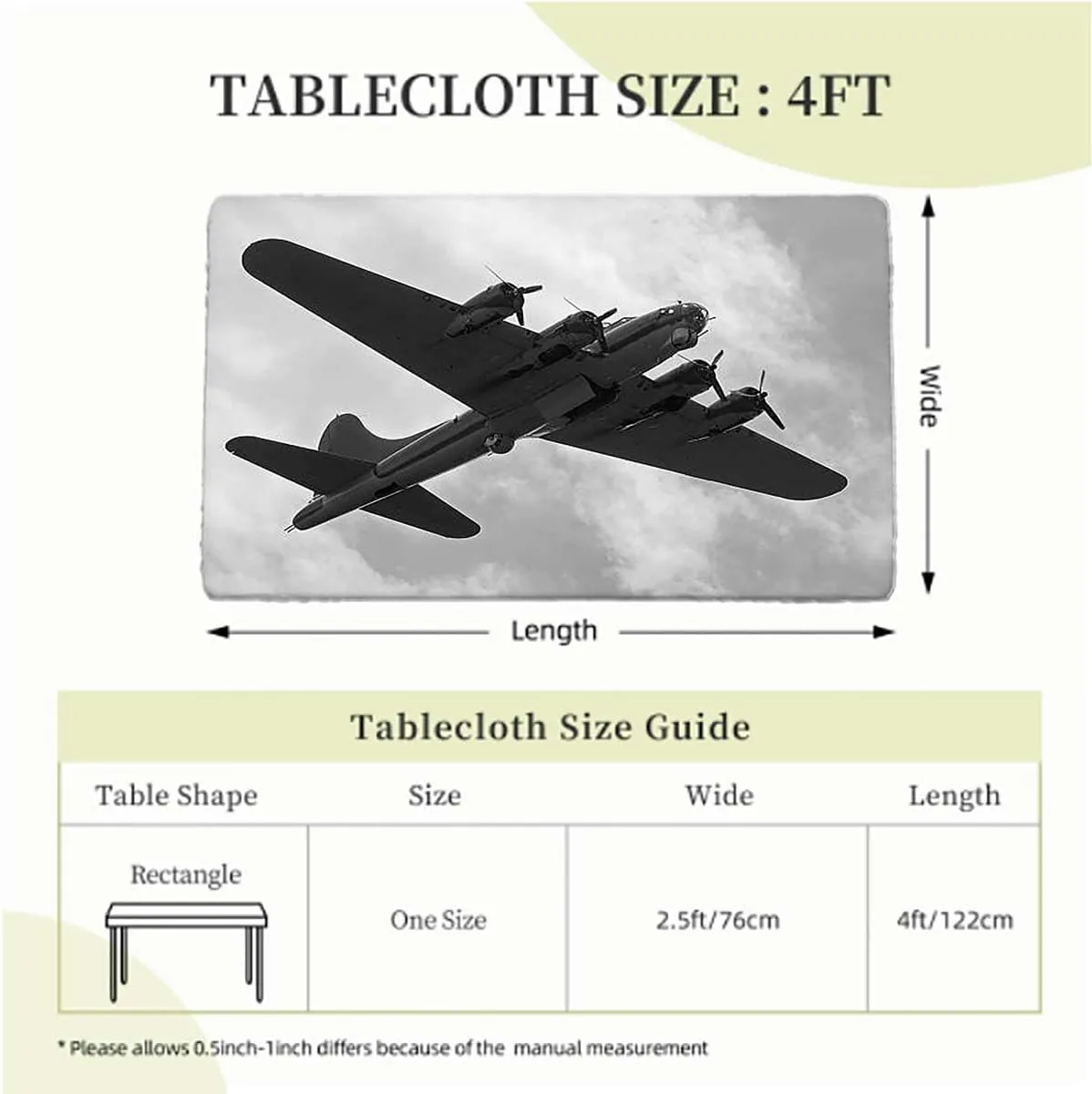 OOzie Black White Tablecloth for Folding Table Jets from Battle Royal Air Force Elastic Edge Fitted Tablecloth for Rectangle Table Airplane Fits up 4 Foot Tables