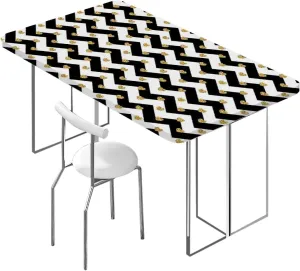 OOzie Charcoal Grey Gold Rectangle Table Cloth Cover, Horizontal Zigzag Pattern Waterproof Elastic Table Cover, for Outdoor Picnics/Travel/Holiday/Party Abstract Fits up 4 Foot Tables