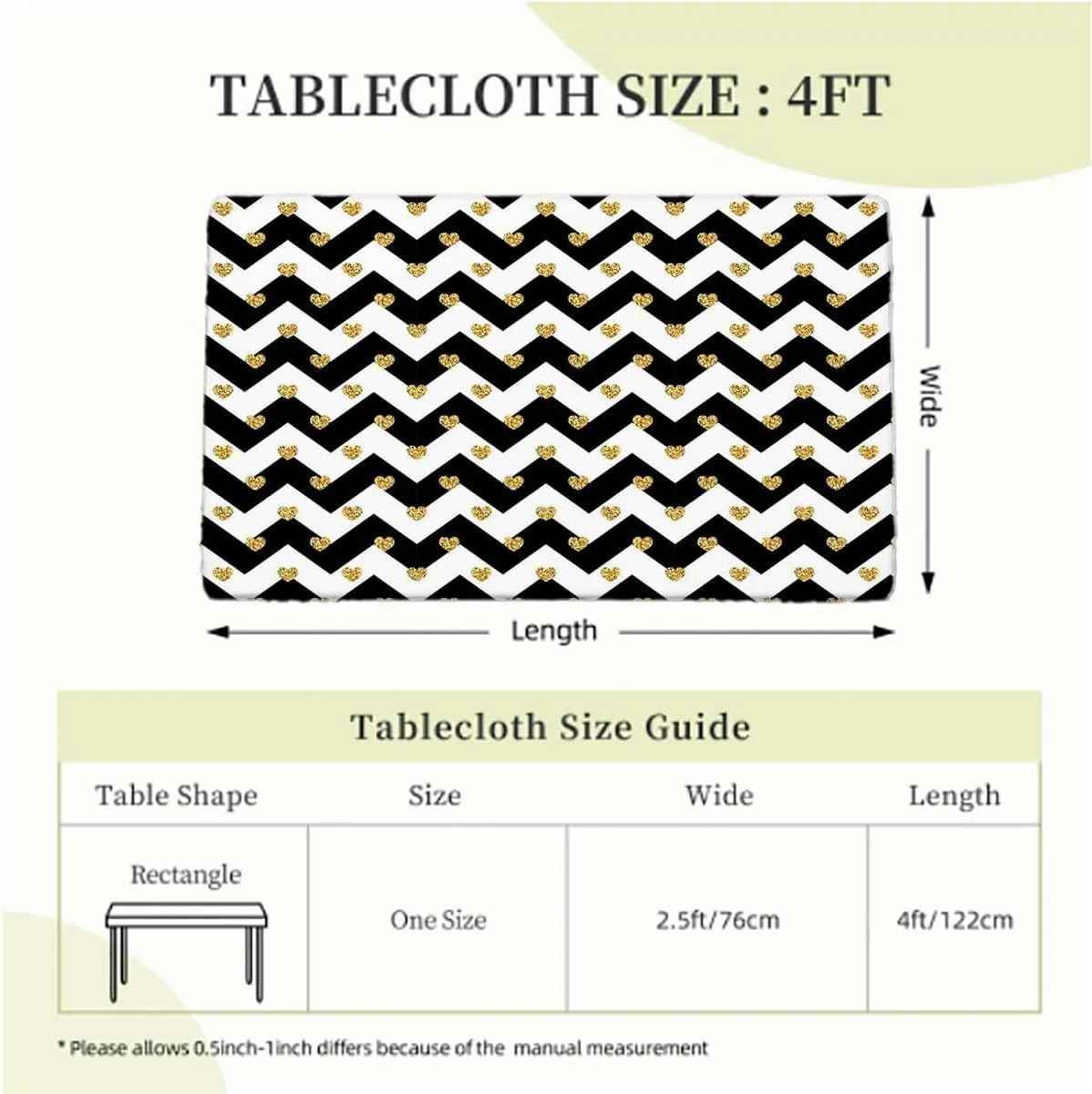 OOzie Charcoal Grey Gold Rectangle Table Cloth Cover, Horizontal Zigzag Pattern Waterproof Elastic Table Cover, for Outdoor Picnics/Travel/Holiday/Party Abstract Fits up 4 Foot Tables