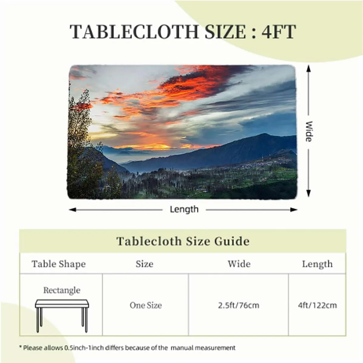 OOzie Multi Elastic Tablecloth for Indoors Outdoors Forest Lake River Mountain Landscape Elastic Tablecloth for Rectangle Table for Outdoor Picnics Dining Holiday Fits up 4 Foot Tables