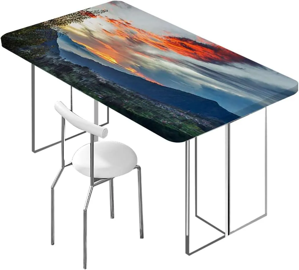 OOzie Multi Elastic Tablecloth for Indoors Outdoors Forest Lake River Mountain Landscape Elastic Tablecloth for Rectangle Table for Outdoor Picnics Dining Holiday Fits up 4 Foot Tables