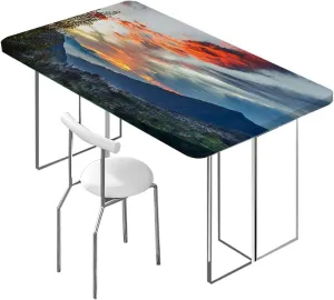 OOzie Multi Elastic Tablecloth for Indoors Outdoors Forest Lake River Mountain Landscape Elastic Tablecloth for Rectangle Table for Outdoor Picnics Dining Holiday Fits up 4 Foot Tables