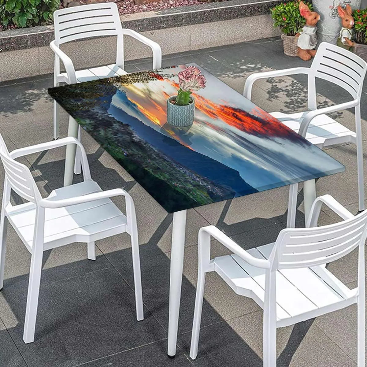 OOzie Multi Elastic Tablecloth for Indoors Outdoors Forest Lake River Mountain Landscape Elastic Tablecloth for Rectangle Table for Outdoor Picnics Dining Holiday Fits up 4 Foot Tables