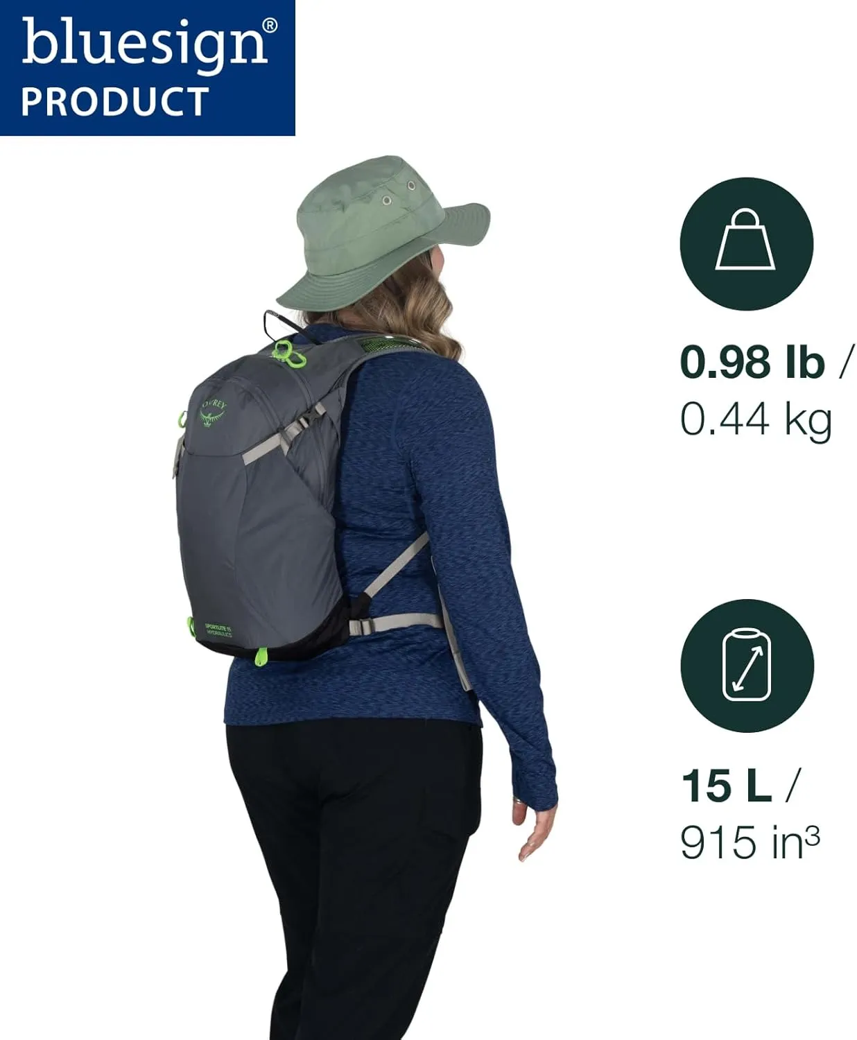 Osprey Sportlite 15L Unisex Hiking Backpack with Hydraulics Reservoir, Pine Leaf Green