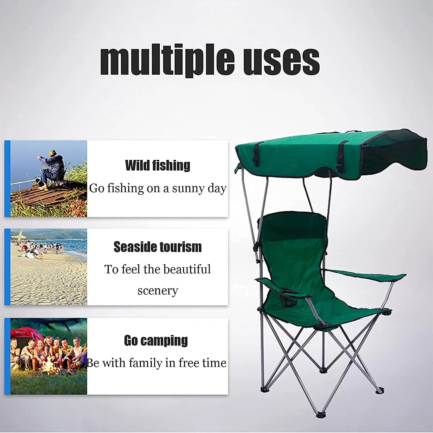 Outdoor Camp Chairs, Camping Chair with Shade Canopy Chair, Folding Recliner, Adjustable Outdoor Beach Lightweight Sunshade Folding Chairs Lawn Chairs Adults(A)