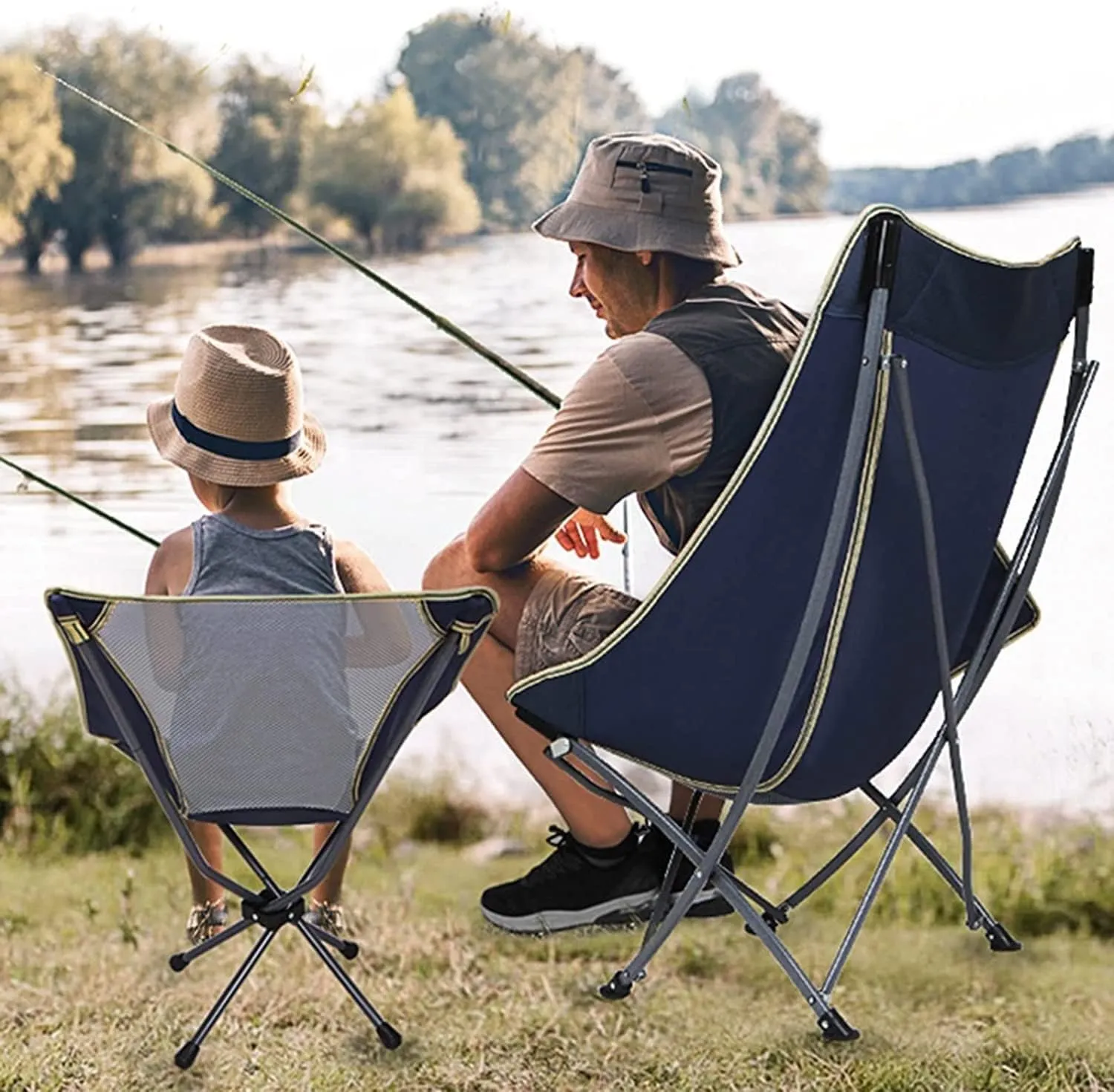 Outdoor Camp Chairs, Ultralight Folding Camping Chair with Backrest Leisure Beach Seat with Mesh External Hanging Bag Portable Backpack Chair Lawn Chairs Adults(A)