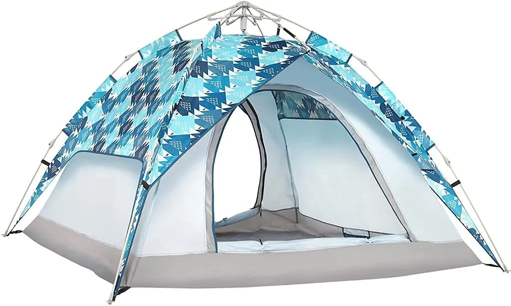 Outdoor Camping Dome Tent, Ventilated Instant Pop-Up Tents 3-4 Person Automatic Quick Set Up for Hiking Travelling Picnic BBQ