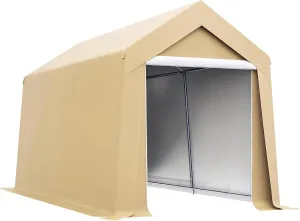 Outsunny 7' x 12' Portable Storage Shed Shelter, Heavy Duty Outdoor Shed, Waterproof Garden Storage Tent with Ventilation Window and Roll-up Zipper Door for Bike, Motorcycle, Garden Tools, Beige