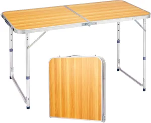 Outvita 4ft Portable Folding Camping Table, Outdoor Waterproof Adjustable Height Table, Aluminum Lightweight Suitcase Foldable Table for Picnic BBQ Beach Dining