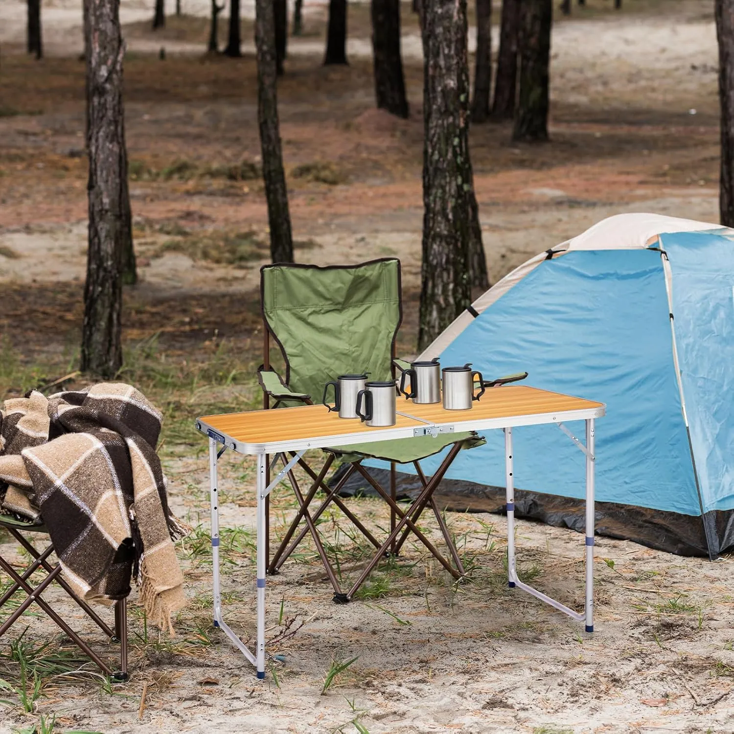 Outvita 4ft Portable Folding Camping Table, Outdoor Waterproof Adjustable Height Table, Aluminum Lightweight Suitcase Foldable Table for Picnic BBQ Beach Dining