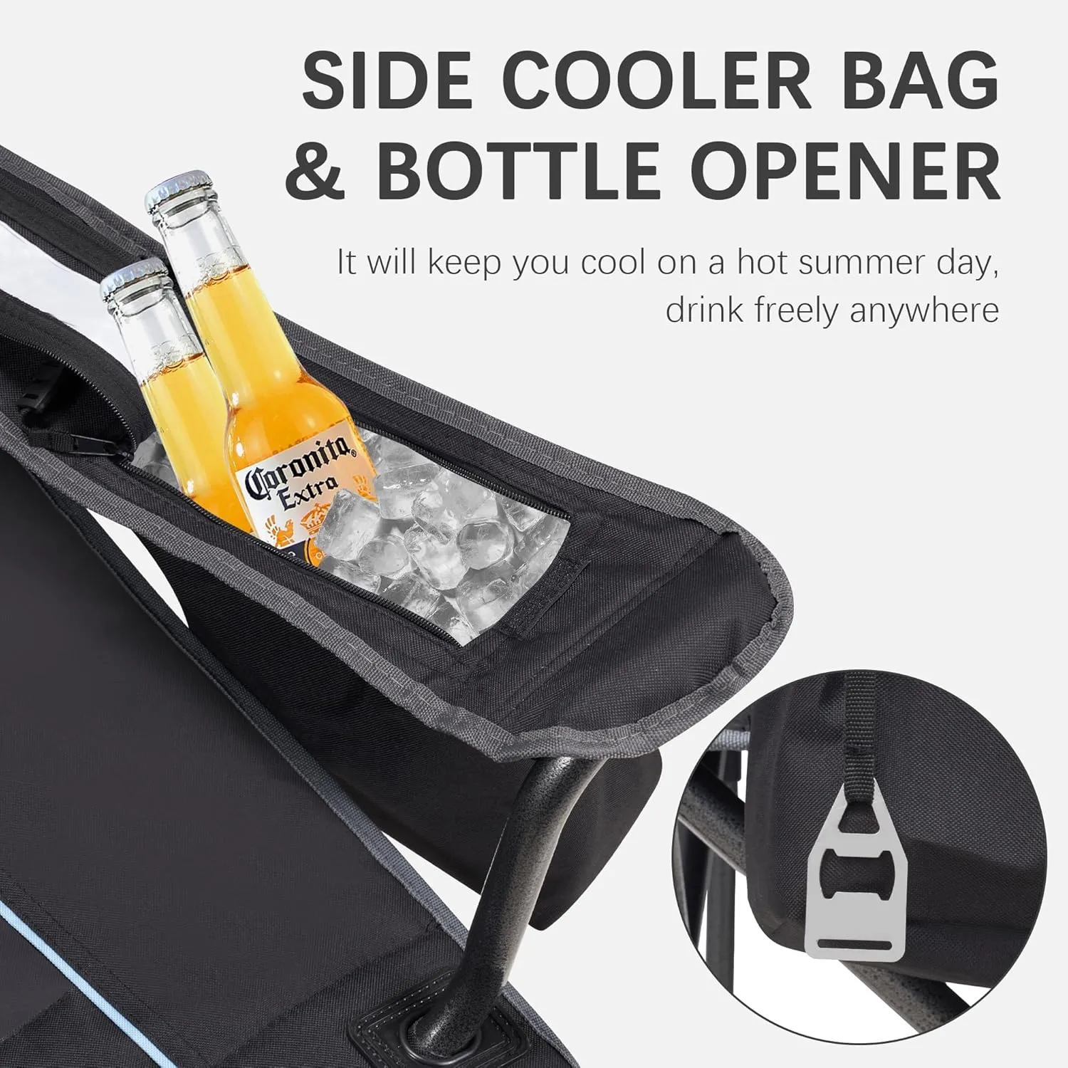 Oversized Folding Camping Chair with Cooler Bag & Cup Holder - 450lbs Capacity, 600D Oxford Fabric, Portable Rocking Chair for Fishing, Camping, Beach, Garden, Black 2 Pack