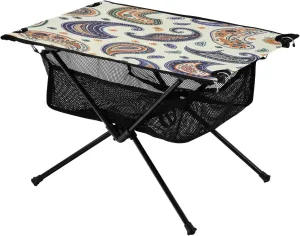 Paisleys Pattern Portable Folding Camping Table, Compact Lightweight Beach Table with Carrying Bag for Outdoor Picnics, BBQs, Camp