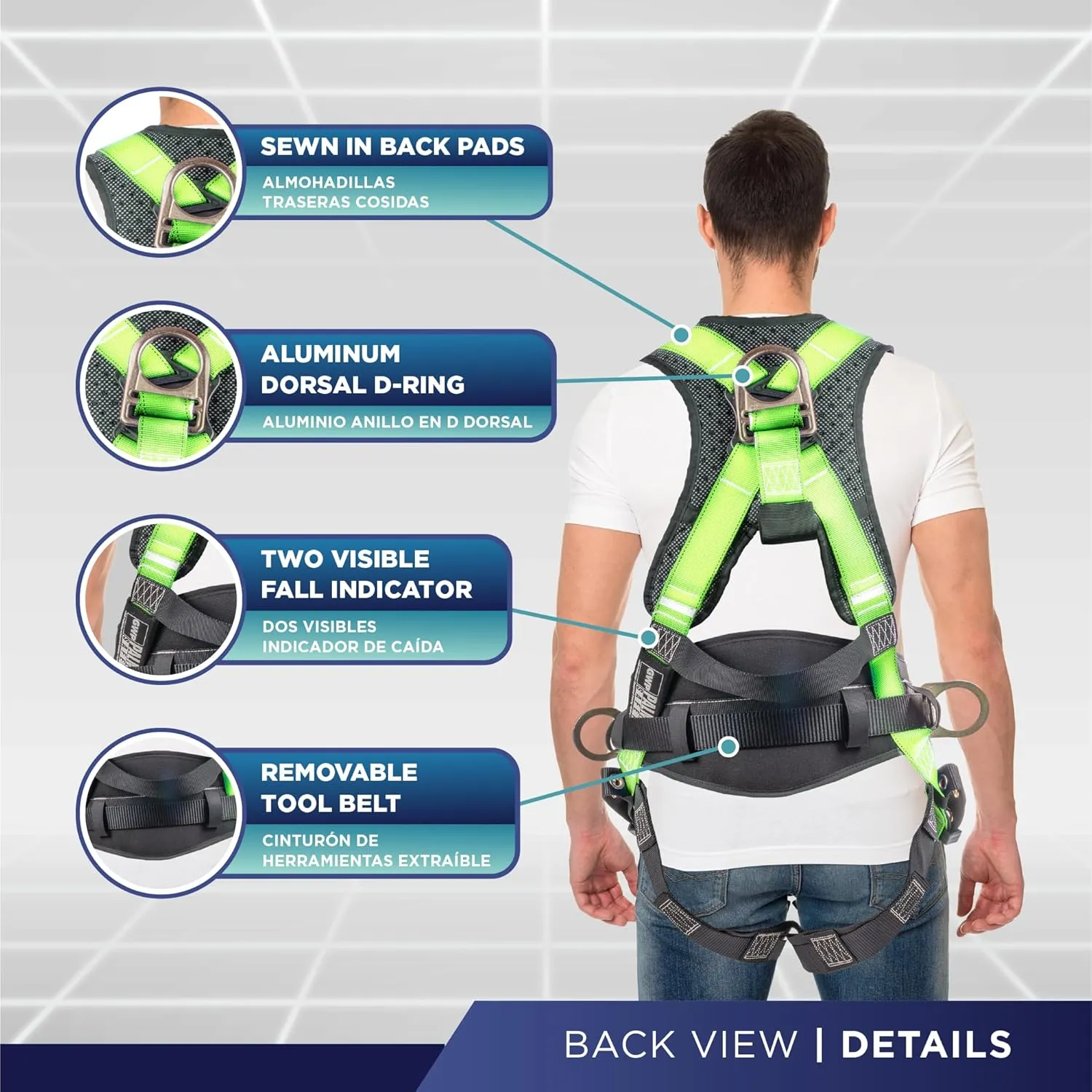 Palmer Safety Hammerhead 5pt Safety Harness Back Padded, QCB Chest, Tongue Buckel Legs Straps, Back & Side D-Rings