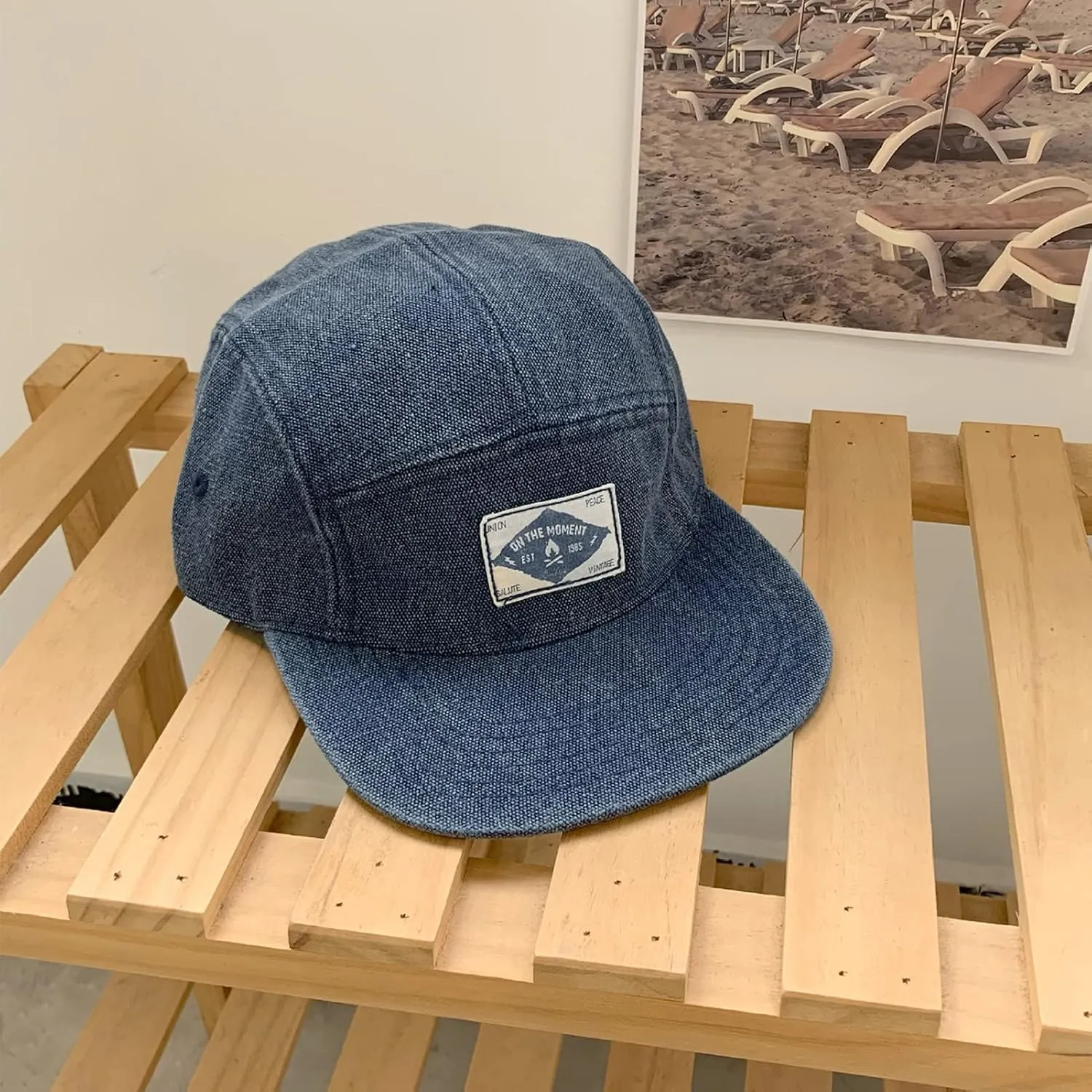 Panegy Denim 5 Panel Hat for Men Women Flat Brim Adjustable Lightweight Camp Cap Baseball Cap Skateboard