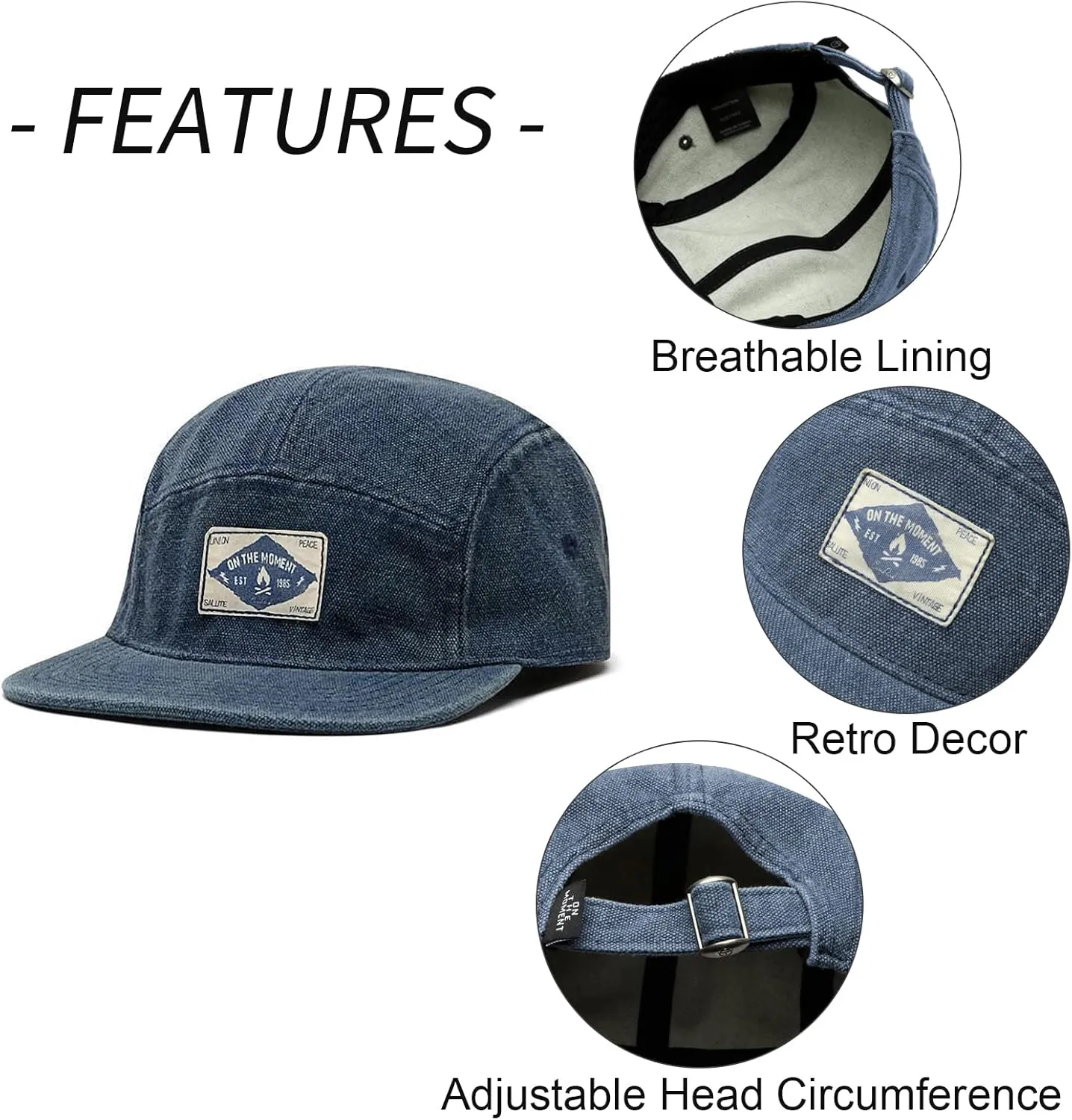 Panegy Denim 5 Panel Hat for Men Women Flat Brim Adjustable Lightweight Camp Cap Baseball Cap Skateboard