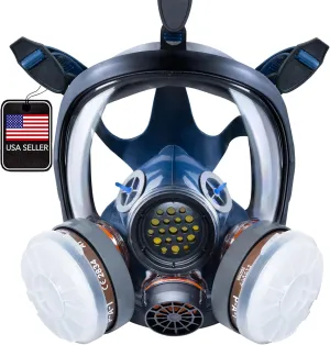 PD-100 Full Face Respirator Gas Mask – Industrial & Survival Mask with Dual P-A-1 Organic Vapor & Particulate Filters, EN136:1998 CL2 Certified, Tyvek & Hazmat Suit Compatible
