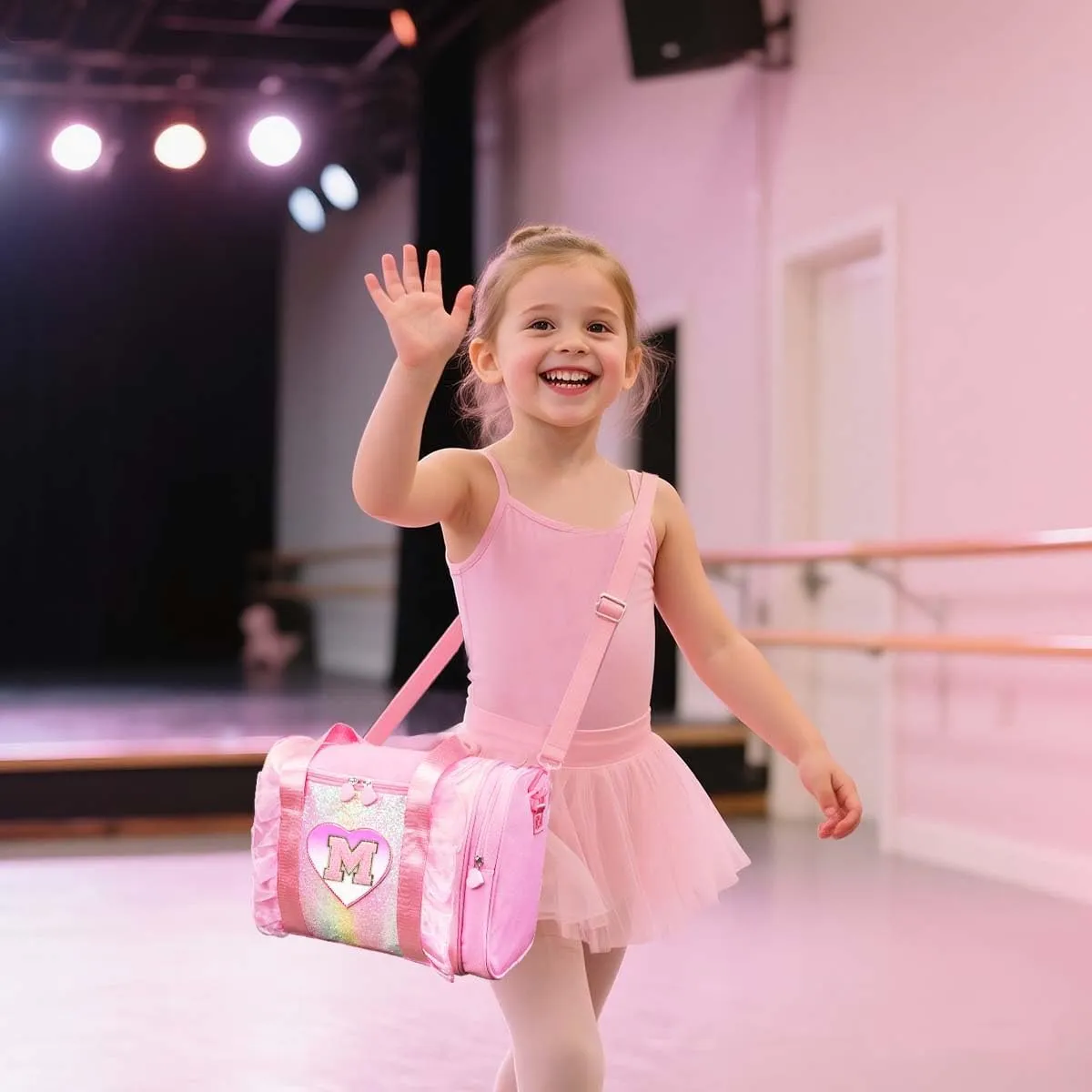 Personalized Monogram Dance Bag for Girls - 3-6 Years Kids Lightweight Water Resistant Oxford Backpack for Ballet Cheerleading Sleepovers Gymnastics Pink S