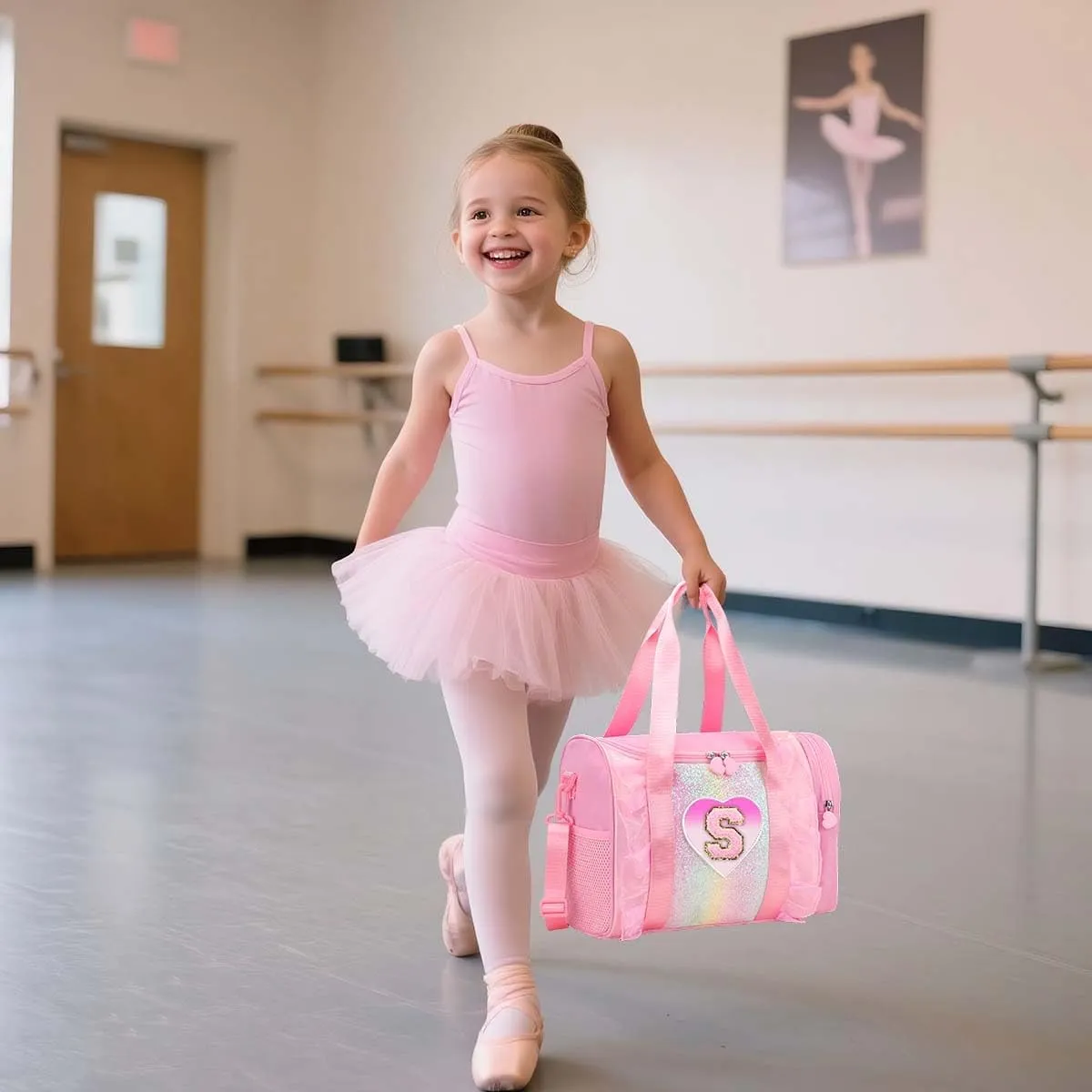 Personalized Monogram Dance Bag for Girls - 3-6 Years Kids Lightweight Water Resistant Oxford Backpack for Ballet Cheerleading Sleepovers Gymnastics Pink S