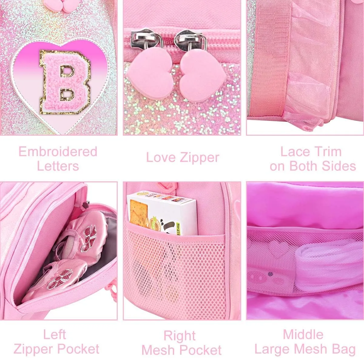 Personalized Monogram Dance Bag for Girls - 3-6 Years Kids Lightweight Water Resistant Oxford Backpack for Ballet Cheerleading Sleepovers Gymnastics Pink S