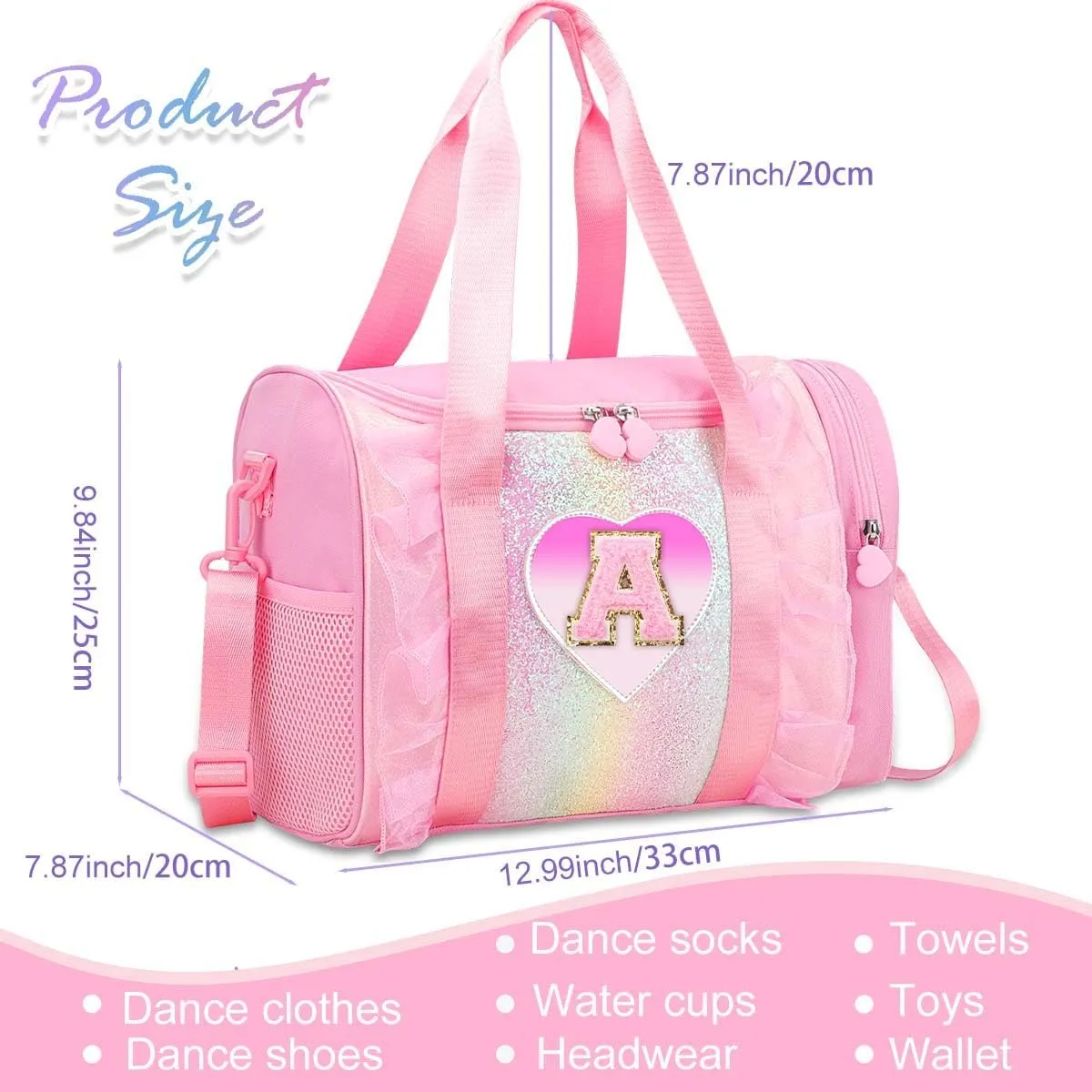 Personalized Monogram Dance Bag for Girls - 3-6 Years Kids Lightweight Water Resistant Oxford Backpack for Ballet Cheerleading Sleepovers Gymnastics Pink S