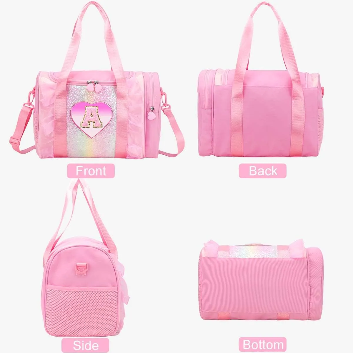 Personalized Monogram Dance Bag for Girls - 3-6 Years Kids Lightweight Water Resistant Oxford Backpack for Ballet Cheerleading Sleepovers Gymnastics Pink S