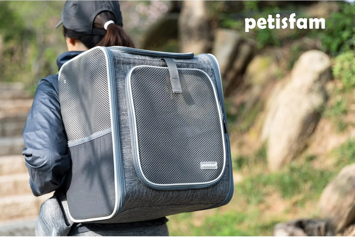 petisfam Ergonomic Design Pet Backpack Carrier for Medium Cats and Small Dogs. Better Stability and Less Turbulence, Well Padded, 4 Pockets, Breathable, Easy Storage
