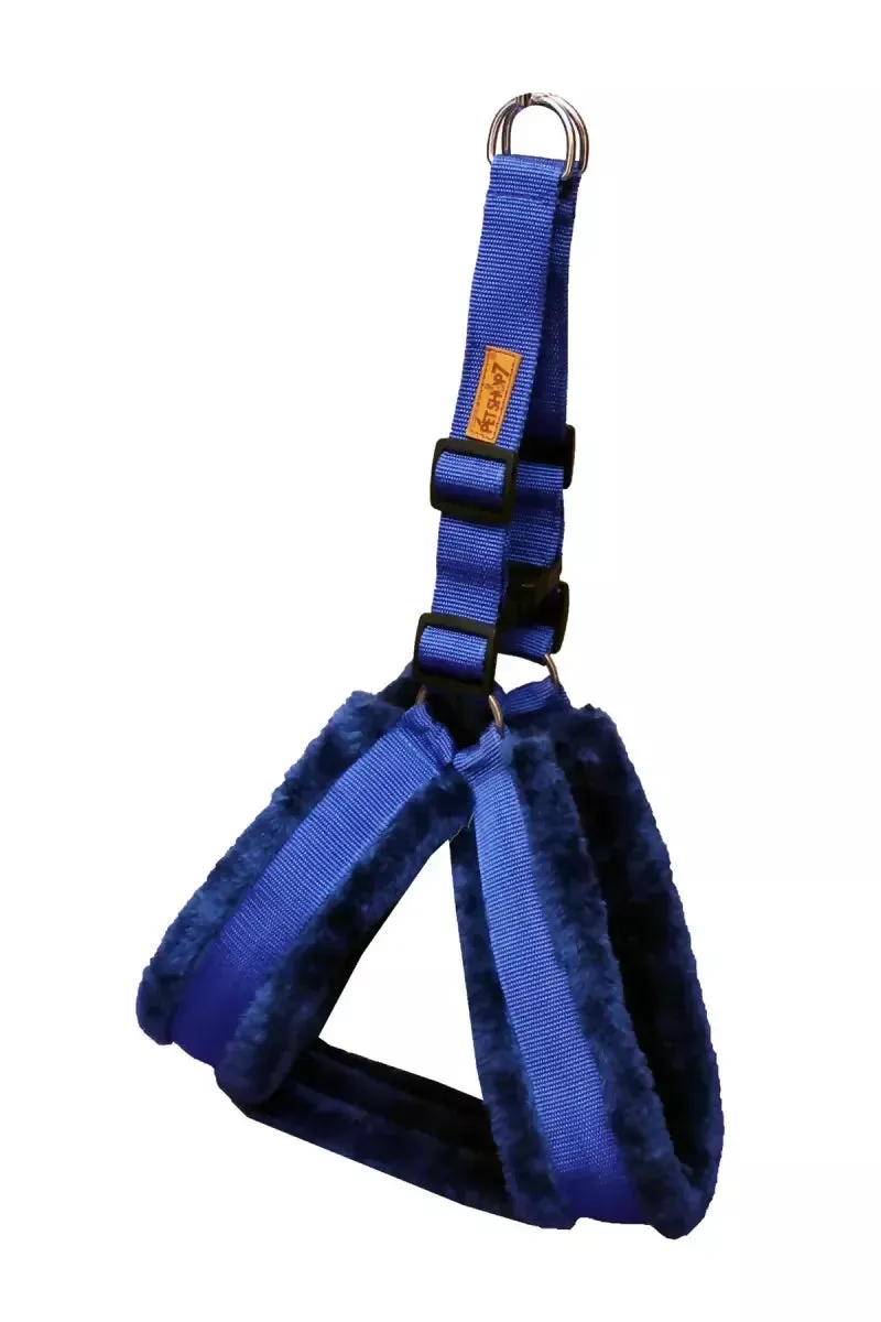 Petshop7 Nylon Fur Dog Harness With Buckle (Large, Blue)