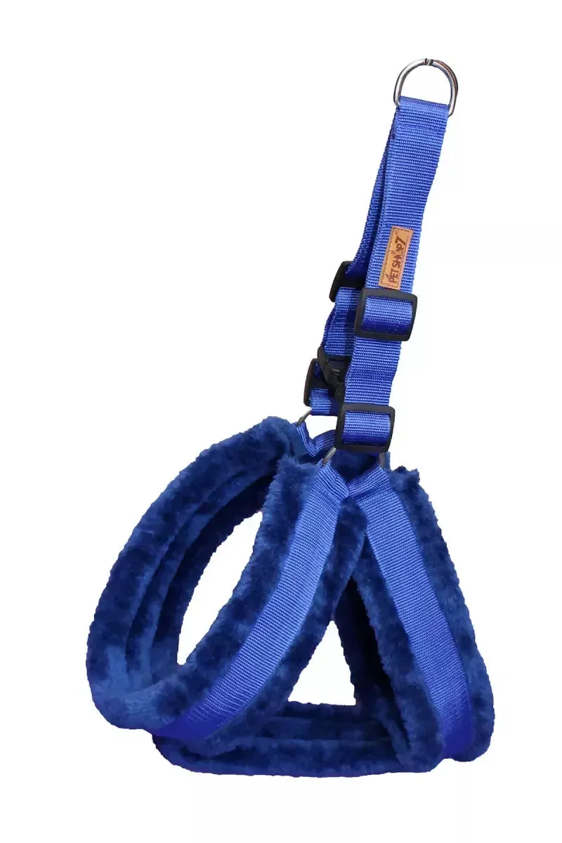 Petshop7 Nylon Fur Dog Harness With Buckle (Large, Blue)
